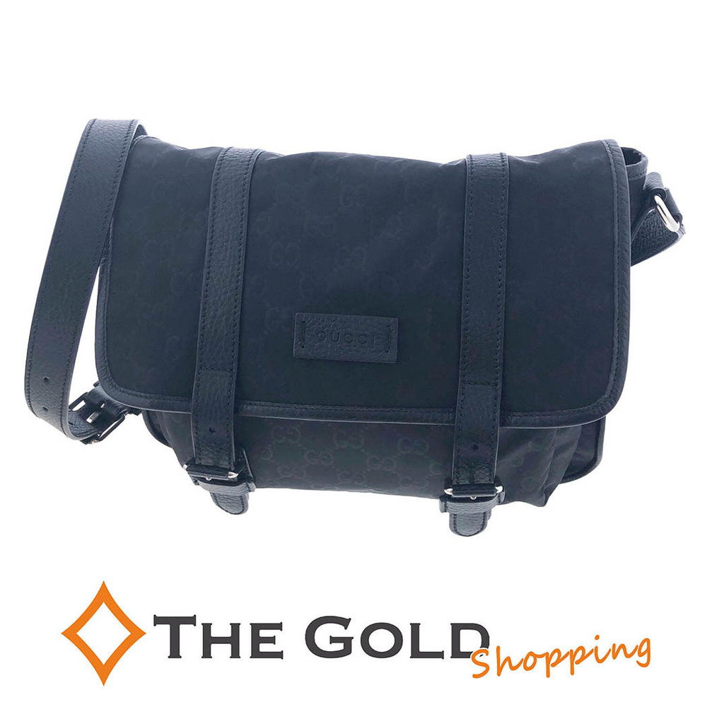 Gucci Messenger Crossbody Bag GG Leather Black